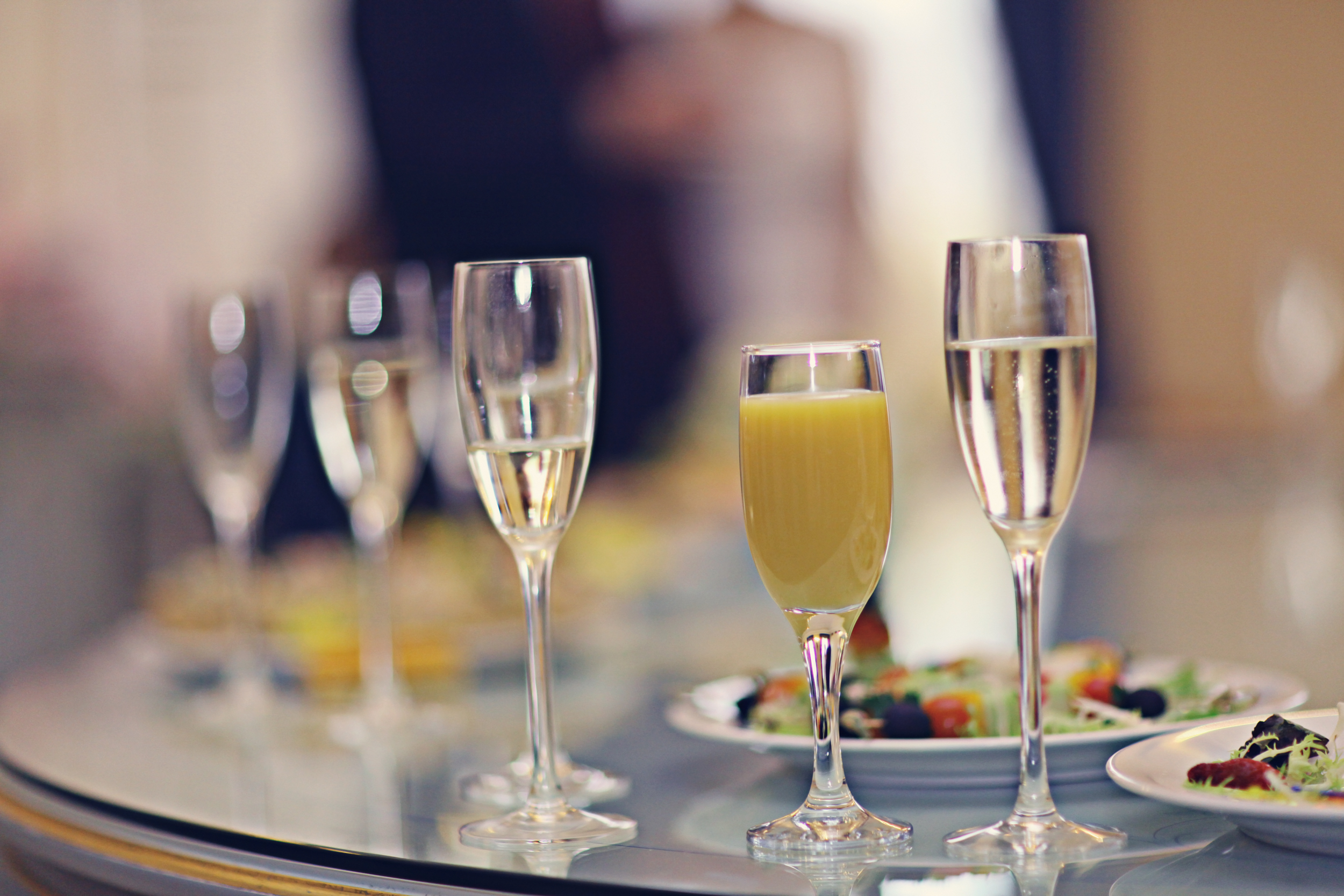 Image of restaurant serving juice champagne glasses